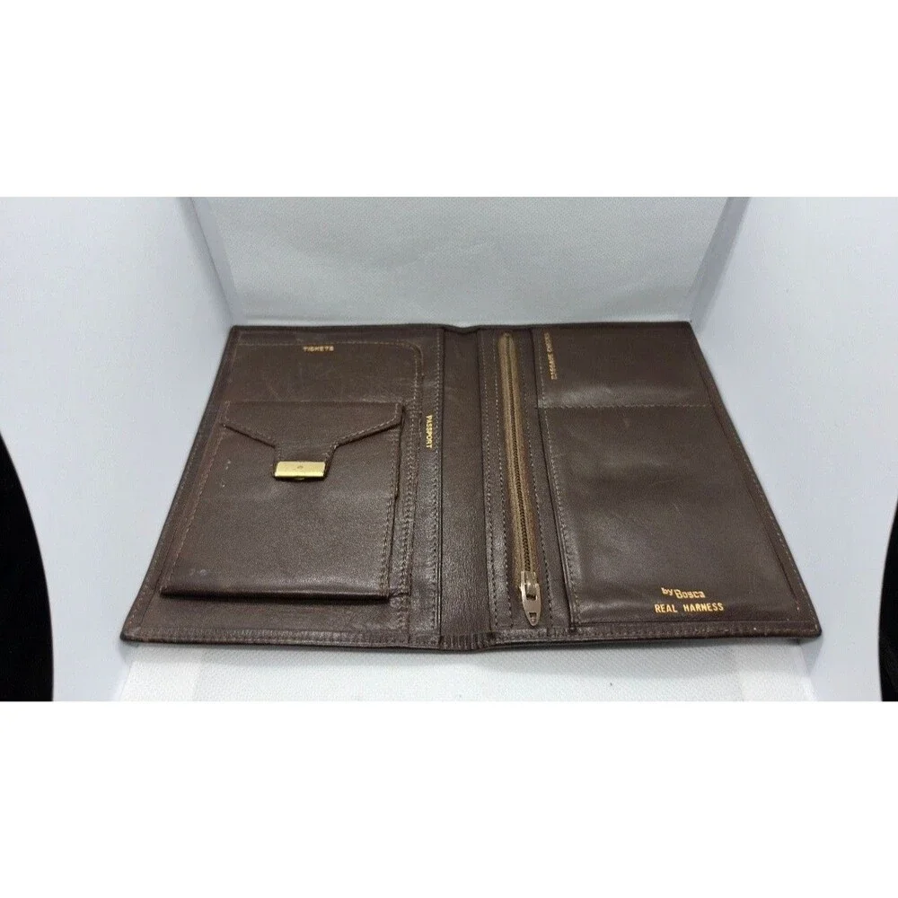 Bosca Slim Bifold Brown Leather Travel Wallet